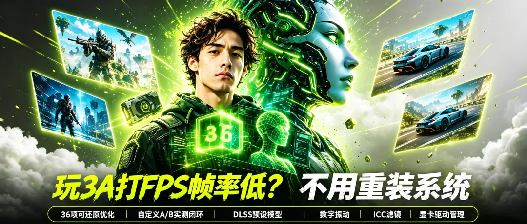 玩3A打FPS帧率低？不用重装系统，36项可还原优化+自定义A/B实测闭环，DLSS预设模型、数字振动、ICC滤镜、显卡驱动管理-i扁豆